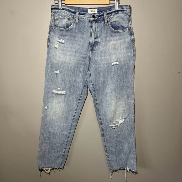 Pistola Presley HIGH-RISE Distressed Straight Leg Jeans Womens Size 30 crop - Picture 1 of 11
